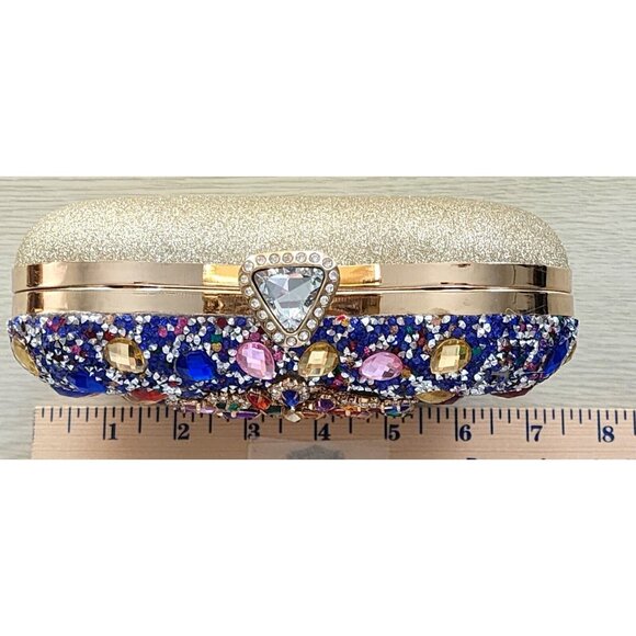 PURSE/CLUTCH-Encrusted in Rhinestones on Front-Gold Back-Shoulder Chain-Clutch - Picture 14 of 16